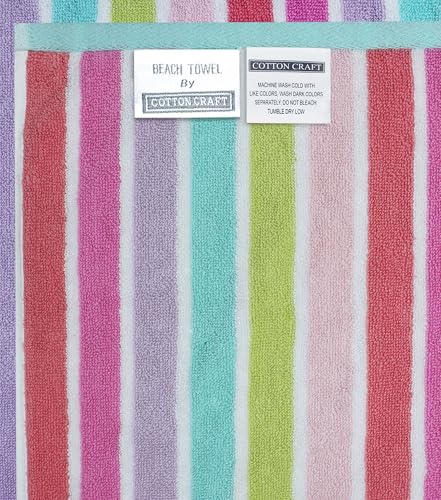 COTTON CRAFT Oversized Beach Towels - 2 Pack XXL 35x84 - The Big Kahuna 7 Foot Extra Large Beach Blanket Towel - Big & Tall - Huge 100% Cotton Velour Soft Pool Bath Luxury Towel - Pink Multi - color: Cabana Stripe - Pink Multi, size: 2 Pack - 35x84