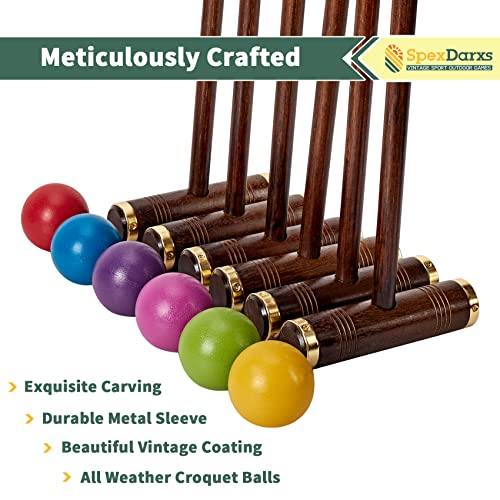 SpexDarxs Six Player Croquet Game, 35’’ Croquette Set with Premium Wooden Mallets/Colored Balls/Wickets/Stakes/Carrying Bag, Classic Outdoor Backyard Lawn Games for Teens Adults Family - color: Archaize Color