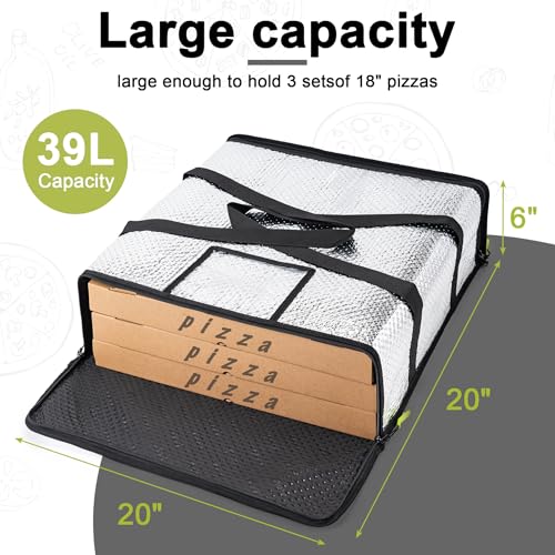 Pizza Bags for Delivery 20" X 20" X 6" - Moisture-Free, Professional Thermal Pizza Warmer, Heavy-Duty Pizza Delivery Bag, Suitable for Restaurants,Picnic Uber Eats & Door Dash（Silver） - color: Silver, size: 20" x 20" x 6"