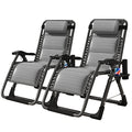 NAIZEA Padded Zero Gravity Chair, Cooling Fabric Folding Outdoor Lounge Chairs, Adjustable Reclining Camping Chairs with Cup Holder, Ergonomic Patio Lawn Chair for Balcony Beach Deck Yard - color: Ice Silk Gray, style: Zero Gravity Chair 2 Pack