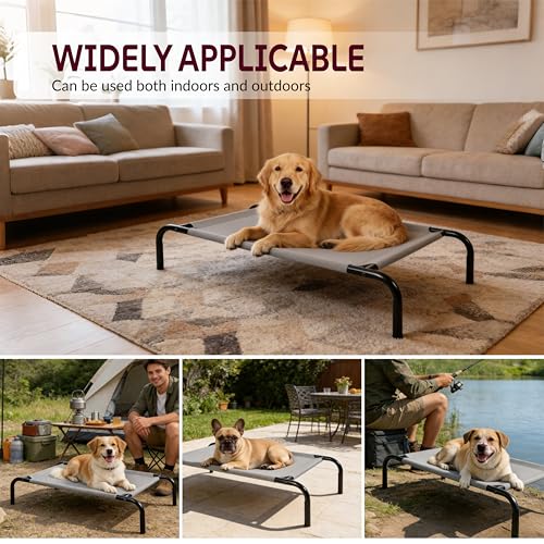 Elevated Dog Bed with Breathable Mesh Fabric, Raised Pet Cot with Airflow and Support, Durable and Easy to Clean (Grey, Medium) - size: Medium