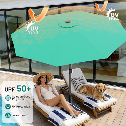 AreShark 10 FT Outdoor Patio Umbrella, Patio Table Umbrella with Push Button Tilt and Crank, Outdoor Patio Umbrellas with 8 Fiberglass Ribs, Patio Umbrellas for Market, Garden, Pool (Aqua Sky) - color: Aqua Sky