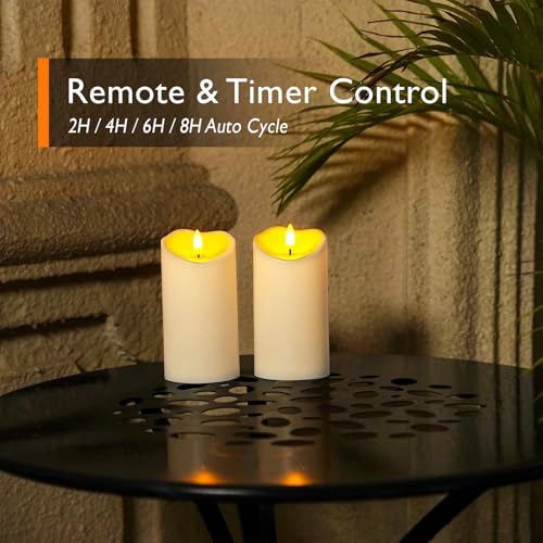 Homemory 6"x3" Outdoor Waterproof Flameless Candles, LED Candles, Battery Operated Candles with Remote and Timers, Electric Fake Plastic Pillar Candles, Ivory White, Set of 2 - color: Ivory White, size: D3“xH6"6"