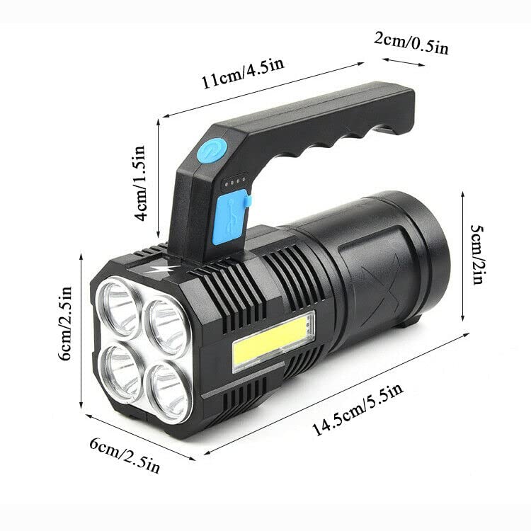 Wrrozz LED Flashlight USB Rechargeable, High Lumens Tactical Light with Sidelight, 4X LED, Spotlight, Handheld Super Brightest Flashlights, Portable Torch for Outdoor Camping Home Emergency Lantern - size: B