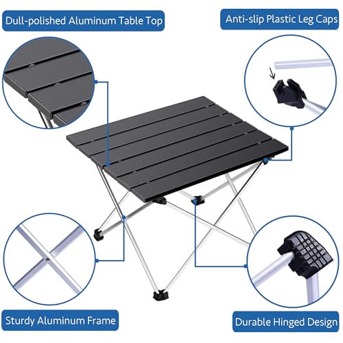 Grope Portable Camping Table with Aluminum Table Top, Folding Beach Table Easy to Carry, Prefect for Outdoor, Picnic, BBQ, Cooking, Festival, Beach, Home Use (Black-S) - color: Black, size: Small