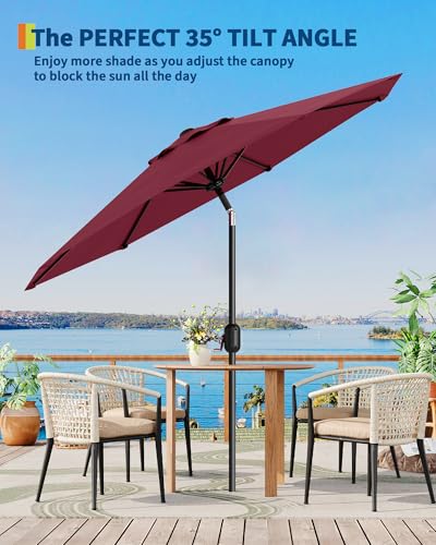 GarveeLife Outdoor Patio Umbrella, Table Market Umbrella with Push Button Tilt and Crank, 8 Sturdy Ribs UV Protection Waterproof for Garden, Deck, Backyard, Pool - color: Dark Red, size: 9ft