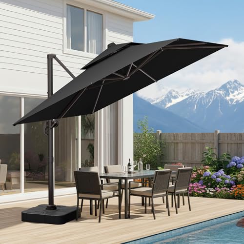 10x10 FT Patio Umbrella, Large Cantilever Double Top Heavy Duty Offset Umbrellas with 360° Rotation, Outdoor shade for Garden Deck Pool, Grey - color: Gray, size: 10x10 FT