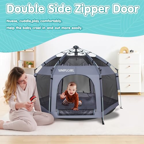 Premium Indoor and Outdoor Baby Playpen - Portable, Lightweight, Pop Up Pack and Play Toddler Play Yard w/Canopy and Travel Bag- Grey - color: Grey