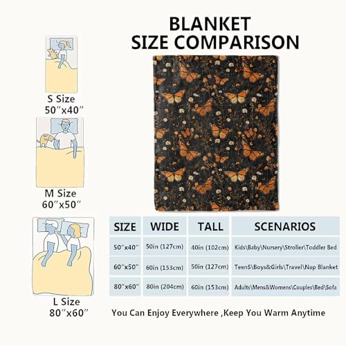 Butterfly Garden Blanket Floral Black Throw Blankets Gifts for Girls Women Adults Lightweight Soft Fleece Cozy for Sofa Couch Bed Room Travel Birthday Party Decor 40x50in - color: Butterfly 01, size: 40x50in