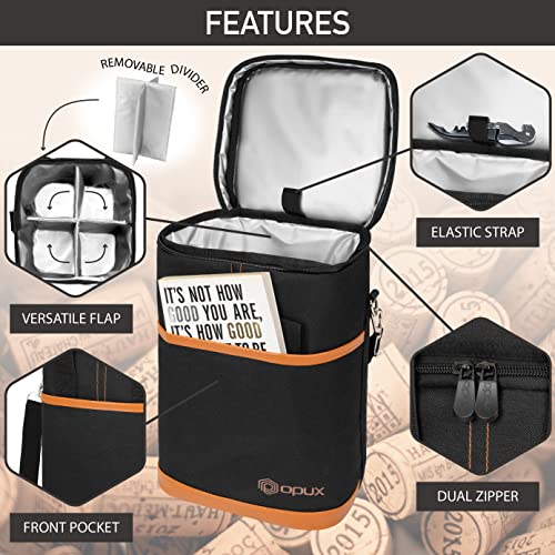 Opux 4 Bottle Insulated Wine Cooler Bag - Leakproof Padded Portable Wine Bottle Carrier for Travel Picnic BYOB Gift (Brown) - color: Brown, size: 4 Bottle