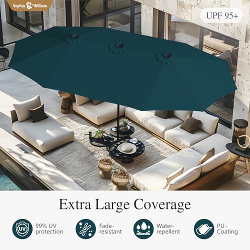 Sophia & William 15 ft Extra Large Patio Umbrella with Base Included, Rectangular Outdoor Umbrella Heavy Duty, Market Umbrella Double-sided Fade Resistant for Pool Garden Backyard, Cyan-blue - color: Cyan-blue