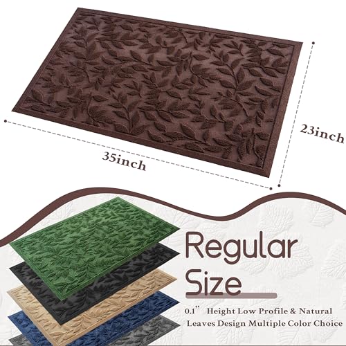 Coffee Brown Leaves Outdoor Indoor Entrance Doormats, Absorbent Durable Heavy Duty Welcome Front Door Mat,Thick Natural Rubber Back,Easy Clean Entryway Mat 23x35 Inch, Low Profile - color: Leaves-coffee, size: 1'11" x 2'11" (Rectangular)