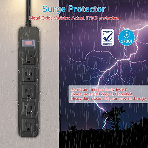 Outdoor Power Strip Waterproof with 5 Outlets, Garden Weatherproof Surge Protector, Christmas Multiple Outlet Exterior Socket for Lighting Appliances. 15FT Extension Cord Strip with Flat Plug. Black - size: 15ft, style: 5 Outlets