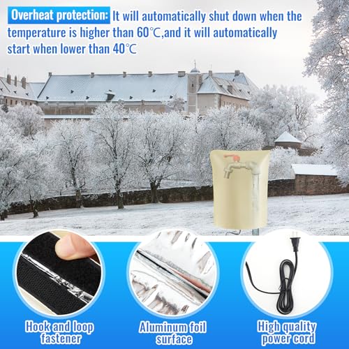 Glooglitter 20" L x 17" W Electric Heated Outdoor Faucet Cover for Winter Freeze Protection Heating Hose Bib Covers for Winter, Water Pipe Heater for Garden Faucet Insulated Spigot Protector (Beige) - color: Beige, size: 20"l X17"w