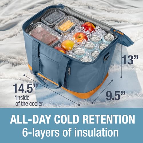 CleverMade Pacifica Collapsible Cooler Bag – Large Portable Cooler Bag for Travel, Foldable Insulated Cooler for Beach, Picnic & Tailgating, Holds Up to 50 Cans, Leakproof Soft Carry Cooler - Ocean - color: Ocean Cognac, size: Large