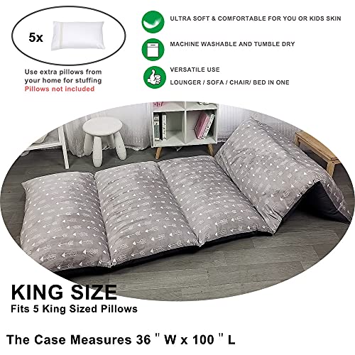 ICOPUCA Floor Lounger Pillow casing for boy Girl, Soft Minky Plush, Cover/Sleeve/Casing ONLY! Perfect Reading and Watching TV Cushion - Excellent for Sleepovers, King Size; - color: Grey Arrow 3, size: King (Pack of 1)