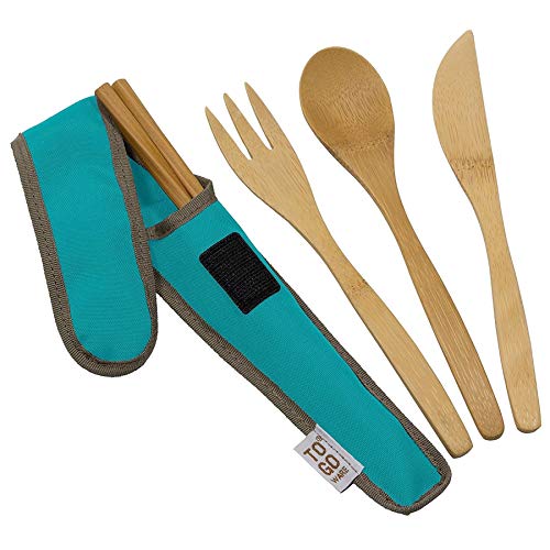To Go Ware To Go Ware Reusable Bamboo Travel Utensils with Carrying Case & Carabiner Clip | Bamboo Utensils | Eco Friendly - color: Green