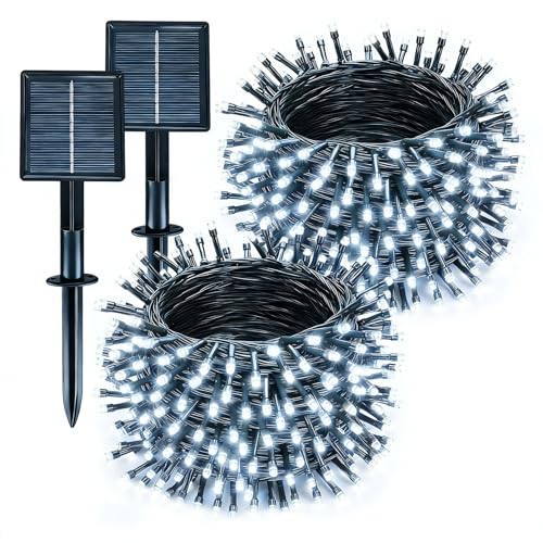 Solar String Lights Outdoor Waterproof 2 Pack Total 66ft 200LED 8 Modes Twinkle Lights Solar Fairy Lights for Patio, Garden Yard Party Wedding Tree Christmas Halloween Decoration, White - color: White