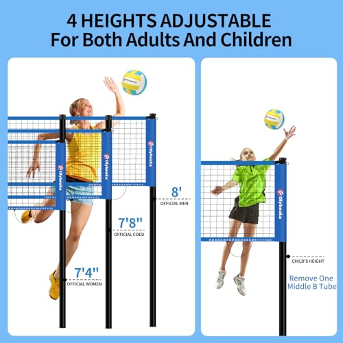 32ft Regulation Size Portable Outdoor Volleyball Net Set System for Backyard Beach with Height Adjustable Poles, PU Volleyball and Pump, Carry Bag, Boundary Line - Easy Set Up & Anti-Sagging - color: Blue