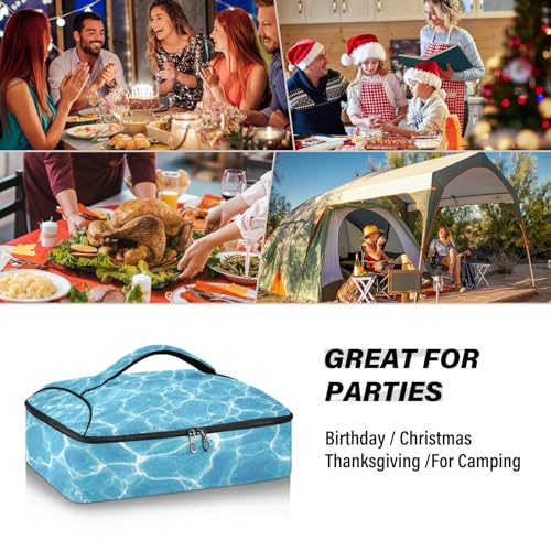 Casserole Carriers for Hot or Cold Food Reusable Casserole Dish Carrier Insulated Thermal Large Capacity Durable Perfect for Party Camping Family Gatherings Yellow Fish - color: Bright Blue Pool Ripples