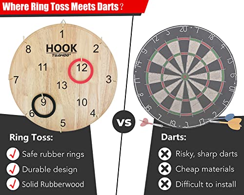 Hanging Ring Toss Game for Kids Adults Indoor Outdoor Family Fun, Wooden Board Wall Game, Hookey Ring Tossing Game for Yard, Party, Office, Backyard, 12 Inch