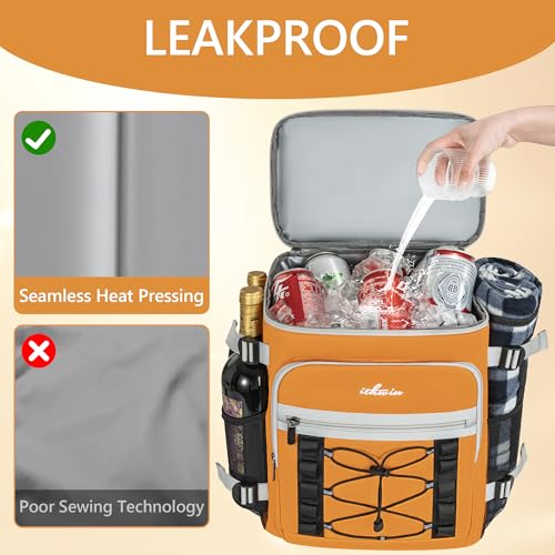 Cooler Backpack, 40 Cans Insulated Lunch Backpack Picnic Backpack for Men&Women, Durable Cooler Bag with 2 Leak Proof Compartments for Picnic, BBQ Camping, Lunch, Beach, Hiking, Orange - color: Orange