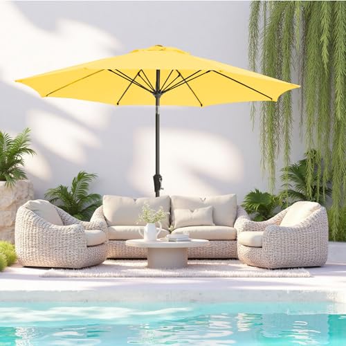 9FT Large Outdoor Patio Umbrella Pool Market Umbrella-UV Resistant, Easy Push Button Tilt and Crank, 8 Sturdy Ribs Heavy-Duty Table Umbrella for Deck, Backyard, Garden(Yellow) - color: Yellow, size: 9 FT
