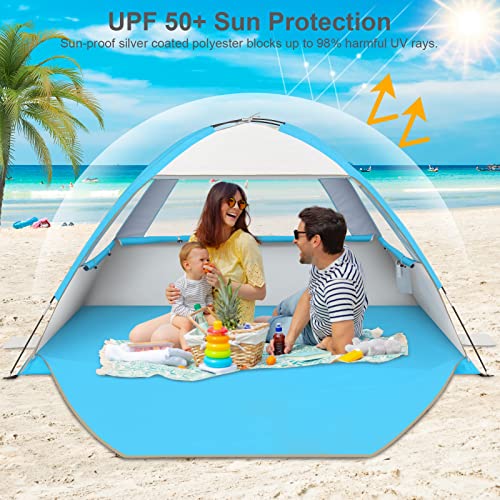 Gorich Beach Tent Sun Shelter for 3/4/6/8/10 Person with UPF 50＋ UV Protection, Lightweight & Easy Setup Beach Shade Canopy, Portable Beach Shade Tent Beach Cabana - color: Silver, size: 3 Person