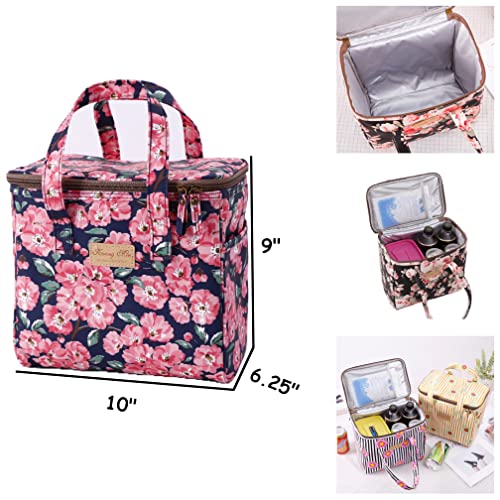 Kwang Min Floral Insulated Lunch Bag for Women,Reusable Lunch Box,Large Cooler for Office,Picnic Outdoors,Premium Waterproof Fabric,Ideal Floral Lunch Bag(Begonia White) - color: Begonia White