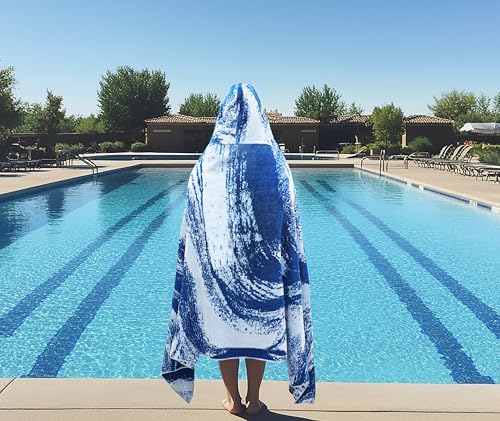 COTTON CRAFT Hooded Beach Towel - Oversized XXL 35x84 Towel with Hood for Adults - The Big Kahuna 7 Foot Large Beach Blanket Towel - Big & Tall Soft 100% Cotton Velour Pool Bath Wrap - Waves Blue - color: Surf Blue, size: 1 Pack - 35x84 Hooded