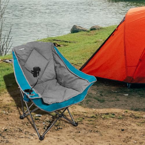 Folding Camping Chair,Oversized Portable Camping Chair with Cup Holder and Phone Holder,Heavy Duty Padded Lawn Chair for Camping,Tailgates,Beach,and Sports,Lake Blue - color: Lake Blue-ph
