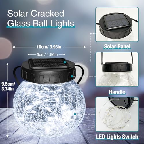 Kolpop Solar Lanterns Outdoor Waterproof 2 Pack, Hanging Solar Lights with 30 LED, Cracked Glass Hanging Globes for Garden Patio Fence Yard Christmas Tree Decoration, Cold White - color: Cold White, size: 2 Pack