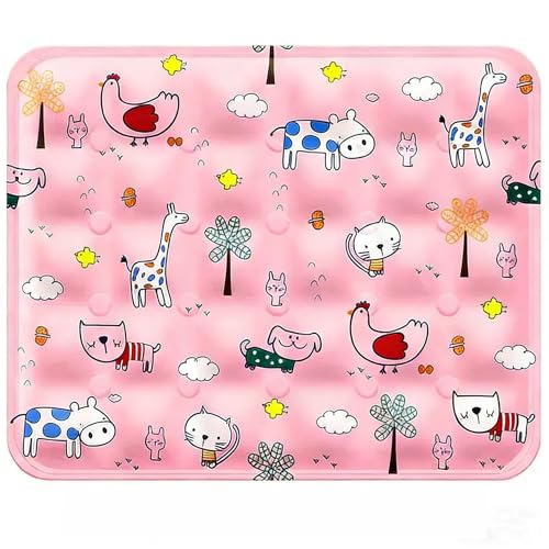 Water Fillable Pet Cooling Mat Pressure-Activated Gel Pad for Dogs & Cats, Scratch-Resistant Summer Cooling Bed (Adorable Pet Park (Pink), Small) - color: Adorable Pet Park (pink), size: Small