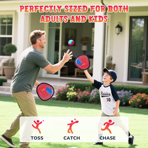 JoyCat Toss and Catch Ball Game, 2 Adult & 2 Kids Paddles Sticky Ball Set, Family Outdoor Catch Game for Beach, Backyard & Pool, Birthday Gifts for Boys Girls Ages 3+ - style: 2 Kid Paddles 2 Adult Paddles