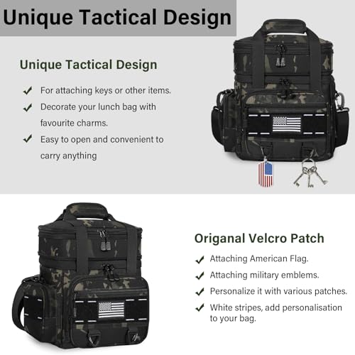 TENKIST Expandable Tactical Lunch Box, Large Insulated Lunch Cooler Bag Heavy Duty Leakproof Lunch Pail for Men Adults Work Office Outdoor Picnic Trips,16L,Black-Camo - color: B-Black Camo, size: 16L