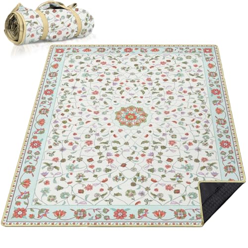 Picnic Blankets Waterproof Large, 80"x 60" Outdoor Beach Blanket Sandproof Foldable Lightweight Portable 3-Layer Camping Mat for Parks,Hiking,Travel,Music Festival,Concerts(Boho Mandala Lace) - color: Boho Floral Lace, size: 5' x 6'8" (Rectangular)