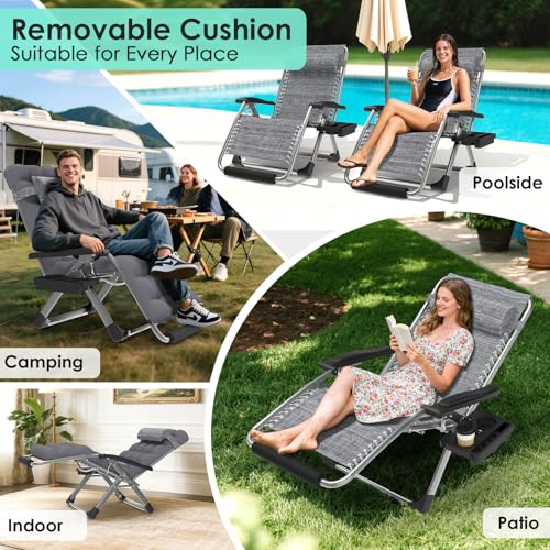 Suteck Oversized Zero Gravity Chair,29In XL Lounge Chair w/Removable Cushion&Headrest, Reclining Camping Chair w/Upgraded Lock and Footrest, Reclining Patio Chairs Recliner for Indoor Outdoor - color: Fossil Gray, style: 29Inch