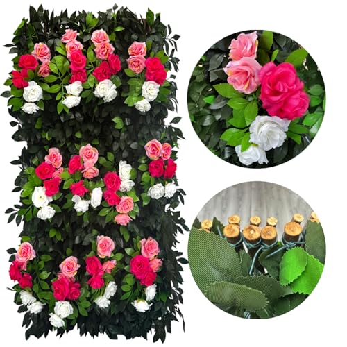 Sumery Expandable Fence Privacy Screen for Balcony Patio Outdoor,Decorative Faux Ivy Fencing Panel,Artificial Hedges (Single Sided Leaves) (1, Branches -Colorful Rose) - color: Branches -Colorful Rose