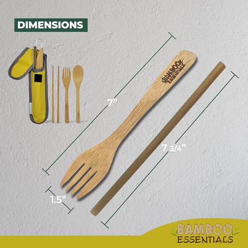 Travel Utensils with Case Set Fork, Knife, Spoon, Chopsticks, Straw, Straw-cleaning brush, Travel Pouch and Carabiner, Excellent For Everyday Use! ((1Set) Sunrise Yellow) - color: Sunrise Yellow, size: 1 Set