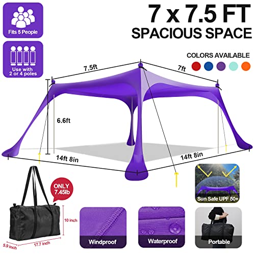 Buheco Beach Tent Pop Up Shade 7x7.5ft Beach Canopy Sun Shelter UPF50+ with 4 Foldable Poles Portable Carrying Bag Sand Shovel Ground Pegs Windproof Ropes for Outdoor Family Camping Fishing Picnic - color: Purple, size: 7x7.5FT 4 Pole