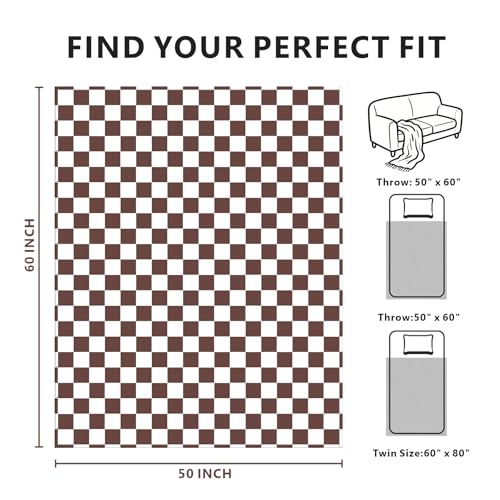 Edenleaf Brown Checkered Blanket, Ultra Soft Cozy Flannel - Checkered Grid Print Throws for Bed Sofa Couch, Luxury Throw Blanket for All Seasons, 50x60 Inch, Brown - color: 01 Brown, size: Throw-50"x60"