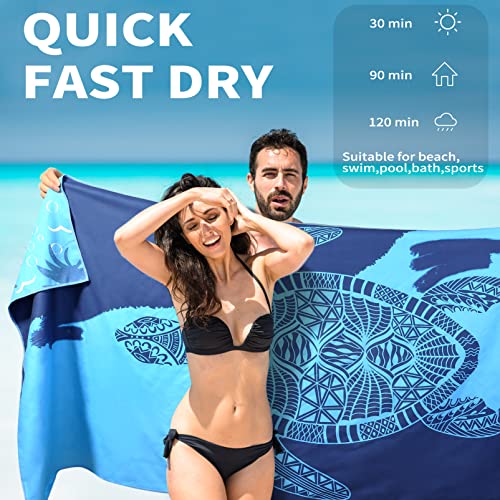 2 Pack Lightweight Thin Beach Towel Oversized 71"x32" Big Extra Large Microfiber Sand Free Towels for Adult Quick Dry Travel Camping Beach Accessories Vacation Essential Gift Blue Sea Turtle Mandala - color: 2 Pack Blue Sea Turtle Mandala