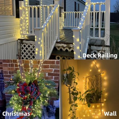 YEGUO 4 Pack Warm White Solar Fairy Lights, Each 33ft 100 LED Christmas Lights Outdoor Waterproof, 8 Modes Sliver Wire Solar String Lights - color: Warm White