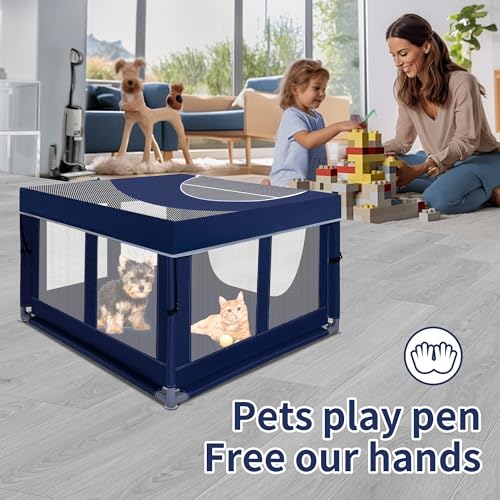 Dog Kitten Playpen with Play Pen Cover for Cat Indoor, 41 x41 x25.5 Puppy Playpen for Small Pet with See-Through Topper Proof Enclosed Door Dog Pen, Sturdy Warm Protable Play Pen for Cat - style: 41'x41'x25.5' with Cover
