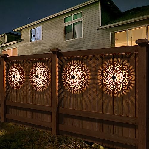 gardencave 4 Pack Solar Fence Lights Metal Solar Powered Outdoor Wall Deck Step Lights Mandala Theme Waterproof Fence Light for Garden Post Patio Backyard Decor (4 Pack) - color: Mandala, size: 4 Pack