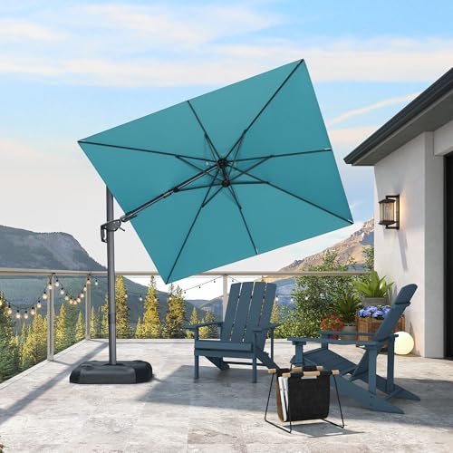 PURPLE LEAF 8' X 8' Left-right Tilting Patio Umbrella Outdoor Cantilever Swivel Square Umbrella Aluminum Offset Umbrella with 360-degree Rotation for Garden Deck Pool Patio Turquoise Blue - color: Turquoise Blue, size: 8' X 8', style: Left-right Tilt