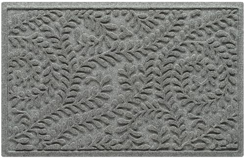 WaterHog Boxwood Front Door Mat Indoor Outdoor Entrance, Absorbent All-Weather Doormat with Non-Slip Rubber Backing, Dirt & Moisture Trapper, Low Profile & Easy Clean, Made in USA, 23"x36" Medium Grey - color: Grey, size: Medium 23"x36" (2'x3')