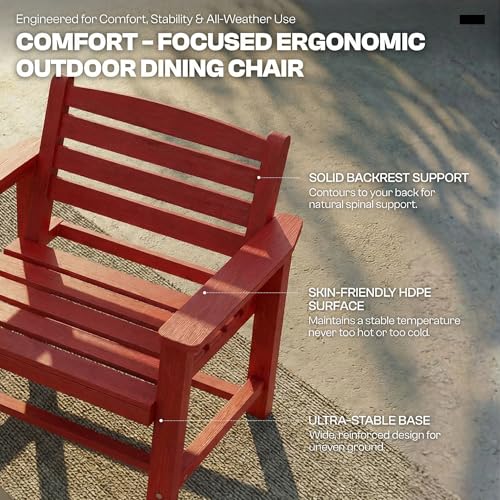 Outdoor HDPE Dining Set 7 Pieces, Patio Table with Umbrella Hole and 6 Chairs, All Weather Patio Furniture for Lawn, Garden, Backyard, Deck, Poolside, Outdoor Dining Table and Chairs, Red - color: Red, size: 7-Piece (1 Table + 6 Chairs)
