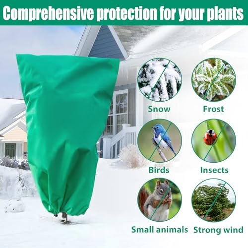 4 Pack Plant Covers Freeze Protection for Winter, 2.2oz/yd² Frost Blankets Cloths With Zipper/Drawstring (47" X 32"), Large Plant Frost Protection Covers Outdoor, for Shrub Bush Fruit Tree Potted