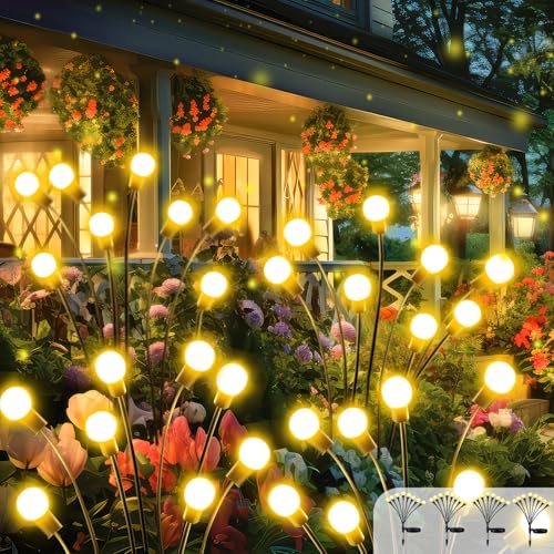 2026 Upgraded Solar Lights Outdoor, 4 Pack Solar Garden Lights with 2 Modes, Firefly Lights Outdoor Waterproof, Sway by Wind, Twinkle Firefly Light for Yard Patio Path Garden Decoration (Warm White) - color: Warm White, size: 4 Pack